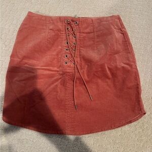 Rust Corduroy Lace-Up Skirt